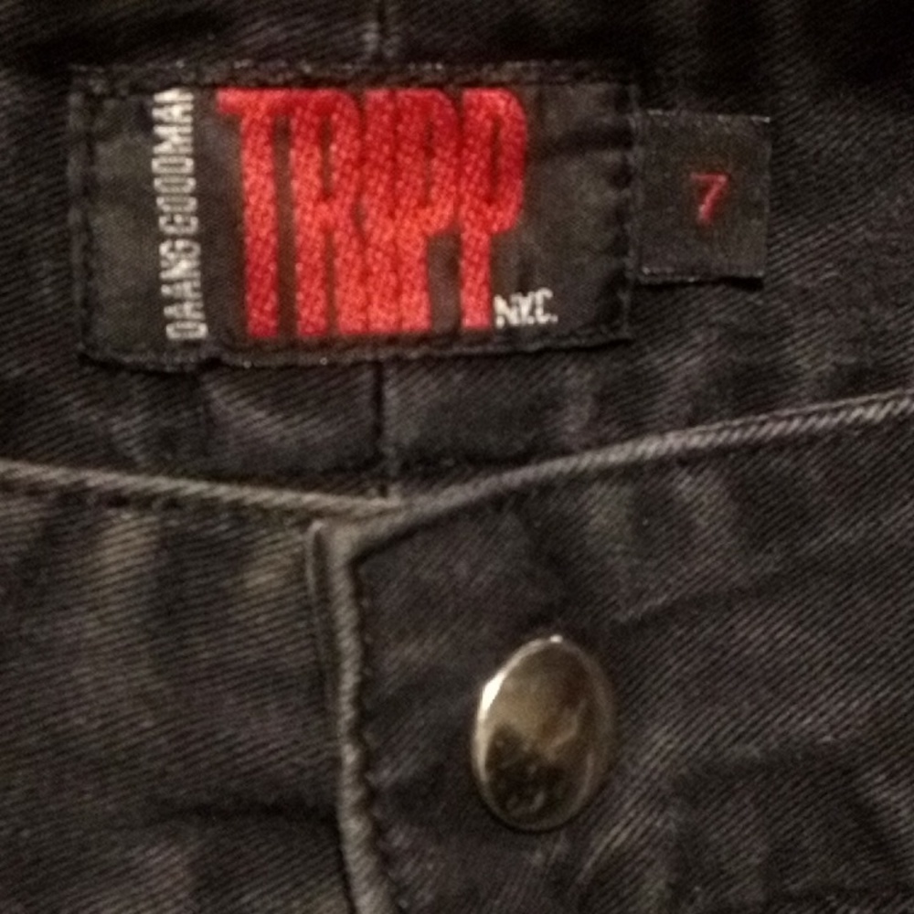 Vtg Tripp NYC Black Wide Leg Bondage Pants, DIY Vtg Band Patch "Good Charlotte" - Picture 5 of 10